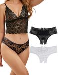 ohmydear Lace Knickers for Women Multipack Plus Size Cheeky French Panties Mesh Stretchy Bikini Briefs Ladies Frilly Underwear Sexy Ruffled Thong Pantys Uk 8-10