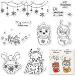 Christmas Snowflake Clear Stamps for Card Making, Cup Cat Mouse Bear Penguin Star Clear Rubber Stamps with Sentiment Words for Holiday Card Making DIY Photo Album DIY Scrapbooking Journaling