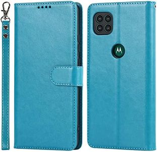 Cavor for Motorola Moto G 5G Wallet Case for Women, Flip Folio Kickstand PU Leather Case with Card Holder Wristlet Hand Strap, Stand Protective Cover for Moto G 5G 6.7'' Phone Cases-Sky Blue