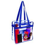 NFL & PGA Compliant Clear Stadium Security Zippered Shoulder Bag Travel & Gym Tote by Bags For Less - Sturdy PVC Construction- 12" X 12" X 6"G - Long Handles (12"x12"x6", Navy, 1)