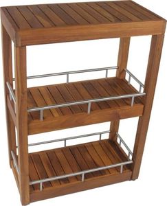 AquaTeak Patented Sula Rectangle Three Tier Teak & Stainless Bath Stand