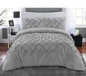 Pintuck Grey Duvet Cover Set 3 Pieces Pinch Pleat Microfiber Silver Bedding Covers Hotel Quality Quilt Bed Sets with Pillowcases Double King Super King Size