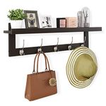 SMIBUY Coat Hooks with Shelf Wall-Mounted, 74 cm Entryway Coat Rack for Wall, Bamboo Hanging Shelf with 5 Double Metal Hooks for Bathroom, Bedroom, Kitchen, Living Room, Mudroom (Dark Brown)