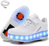 Ehauuo Kids Two Wheels Shoes with Lights Rechargeable Roller Skates Shoes Retractable Wheels Shoes LED Flashing Sneakers for Unisex Girls Boys Beginners Gift , B-white, 3.5 Big Kid