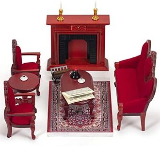 Keldoner Wooden Dollhouse Furniture 1 12 Scale, Doll House Furniture Toys for Dollhouse Living Room Incl Classical Sofa Fireplace Coffee Table and Other Miniture House Furniture and Accessories