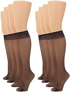 No Nonsense Women's Sheer Toe Comfort Top Knee Highs, Plus Size, 8 Pair Pack