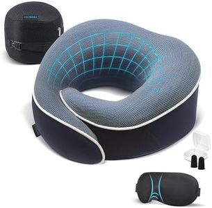 Proglobe Travel Pillow, Memory Foam Neck Pillow Set, Orthopedic Pillow, Travel Essentials for Flying, Kit with 3D Contoured Sleep Mask, Earplugs and Luxury Mesh Bag (Blue)