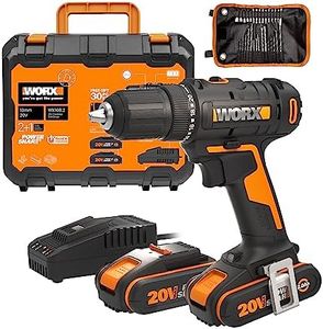 WORX Perceuse Visseuse sans Fil 18V (20V MAX) WX108.2, PowerShare, Max 45Nm, avec Batteries 2 x 2,0 Ah et 30 Forets, 2 Vitesses, LED, Mandrin sans Clé 13mm