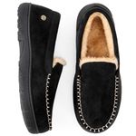 HomeTop Mens Micro Suede Slippers Moccasin Memory Foam Slip on House Shoes Black, 8 UK