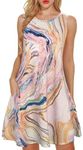 elescat Women's Sundress Tie Dye Summer Beach Sleeveless Swing Causal Loose Dresses with Pockets (Pink Colorful Painting,L)