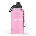 Hydrate Stainless Steel 1.3 Litre Water Bottle - Soft Pink - BPA-free Metal Gym Water Bottle - Convenient Nylon Carrying Strap and Leak-Proof Screw Cap - Various Color Options