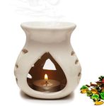 Pure Source India Ceramic Aroma Burner, Oil Warmer for Home, Office & Aromatherapy Use (Off-White) (3.5 Inch)