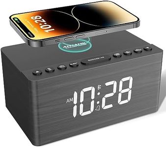 ANJANK Wooden Bluetooth Speaker Alarm Clock with Fm Radio, Wireless Charging Station for iPhone/Samsung, USB Charger Port, Dimmable Display, Sleep Timer, Digital Wood Clock for Bedroom, Bedside