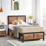 VECELO Twin Platform Bed Frame/Mattress Foundation with Rustic Vintage Wood Headboard, Strong Metal Slats Support, No Box Spring Needed