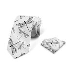 Ambesonne Men's Tie Set, Necktie Set Groom Handkerchief for Parties Weddings & All Occasions, Charcoal Grey and White, Default