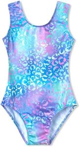 Domusgo Gymnastics Leotards for Girls 5-6 Years Old Green Purple Leopard Sparkly One Piece Tumbling Outfits