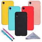 wisdompro Case for iPhone XR, Bundle of 5 Pack Extra Thin Slim Jelly Soft TPU Gel Protective Phone Case Cover for Apple iPhone XR (BlACK, Aqua Blue, Naked Skin Pink, Yellow, Red)- Candy Color