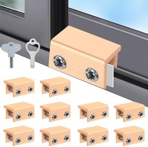 Sliding Window Locks,Window Locks for Horizontal Sliding Windows,Window Security Lock with Key,Adjustable Aluminum Easv to Install Window Stopper,Window Locks for Up and Down Windows (10 Sets Gold)