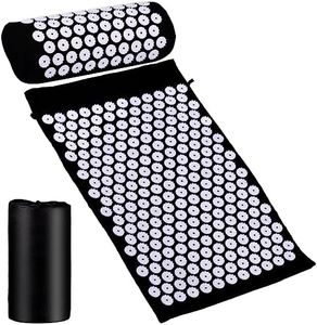 GiReich Acupressure Mat Set, Black Shiatsu Massage Mat, Acupuncture Massage Mat with Head Cushion, Bag, for Relief of Back Pain, Head and Neck Pain (66 x 42 x 2 cm)