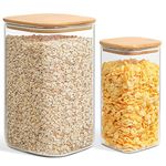 ComSaf Glass Pantry Storage Containers, 156/51 oz Large Square Flour and Sugar Containers with Airtight Lids, Gallon Glass Jars with Bamboo Lids for Rice, Pasta, Cookies, Coffee Beans