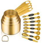 GuDoQi Gold Magnetic Measuring Spoons and Cups Set of 12, 8 Dual Sided Magnetic Measuring Spoons set with Leveler, 4 Measuring Cups, Premium Stainless Steel, Measuring for Liquid and Dry Ingredients