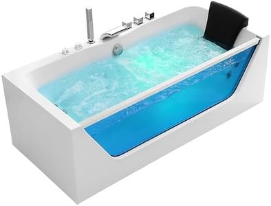 Empava 67" x 30" Whirlpool Tub,750W Acrylic Jetted Bathtub with 11 Jets,Hydromassage with Chromatherapy,3-Side Apron,67 Gallons,ETL Certified