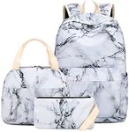 Bluboon Teen Girls School Backpack Kids Bookbag Set with Lunch Box Pencil Case Travel Laptop Backpack Casual Daypacks, Marble 1, Large