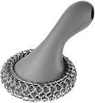 SUBEKYU Cast Iron Scrubber with Silicone Handle, Stainless Steel Cast Iron Skillet Cleaner Chainmail Scrubber for Cast Iron Pans, Grey