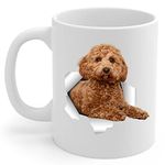 Funny Brown Red Cavapoo Mom and Dad Gifts with Dog Looks Through Coffee Mug White 11 oz