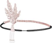 Art Deco 1920s Flapper Great Gatsby Leaf Wedding Bridal Tiara Pearl Headpiece Headband(rose gold)