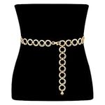 O Ring Metal Waist Chain Belt Women Girls Adjustable Body Link Belts Fashion for Jeans Dresses Gold Tone XL