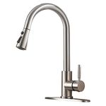 Single Handle High Arc Pull out Brushed Nickel Kitchen Faucet, Single Level Stainless Steel Kitchen Sink Faucets with Pull down Sprayer