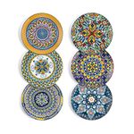 HENXFEN LEAD Salad Plate Porcelain, 21 cm Colourful Breakfast Plate Ceramic Dessert Plate, 6 Pieces Small Round Plate Set with Pattern and Colourful - Bohemian Style