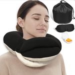 BUYUE Travel Neck Pillows for Airplanes, 360° Head Support Sleeping Essentials for Long Flight, Skin-Friendly, Kit with 3D Contoured Eye Mask, Earplugs and Storage Bag (Large, Black)