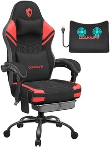 Gaming Chair, Tech Fabric Computer Chair with Massage, Office Chair with Pocket Spring Widened Cushion, High Back Ergonomic Chair with Footrest Lumbar Support Upgraded Metal Legs 350LBS (Red)