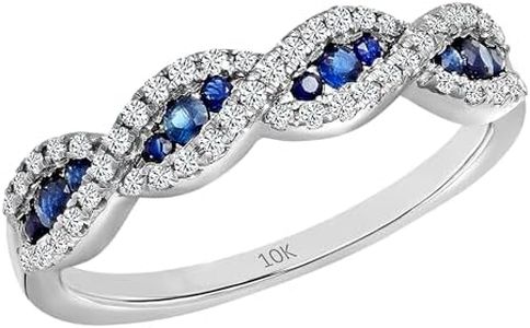 Dazzlingrock Collection Round Blue Sapphire & White Diamond Swirl Stackable Anniversary Ring for Women in 10K White Gold Size 7