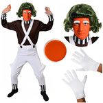 Adults Chocolate Factory Worker Fancy Dress Costume - Large - Book Week Character Brown Top - White Dungarees - Wig - Gloves - Eyebrows - Facepaint Unisex