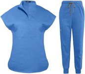 niaahinn Scrubs Set for Women Nurse Uniform Jogger Suit Stretch Top & Pants with Multi Pocket for Nurse Esthetician Workwear (Ceil, X-Large)