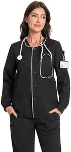 Scrub Jackets for Woman, Button Front Closure Scrubs Jacket with 4 Pockets, Easy Care Soft Fabric Nursing Jacket (Black, Large)