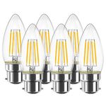 LVWIT B22 LED Filament Candle Bulb,C35 4W Edison Candle Light Bulbs,40W Incandescent Bulb Equivalent, Warm White 2700K,470Lm,Bulbs for Chandeliers,Ceiling Light Fittings,Non-Dimmable (6 PCS)