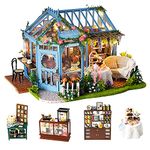 TuKIIE DIY Miniature Dollhouse Furniture Kit, 1:24 Scale Creative Room Wooden Doll House Accessories Plus Dust Proof & Music Movement for Kids Teens Adults(Rose Garden Tea House)