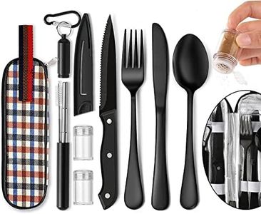 Portable Travel Utensils Set, Travel Camping Cutlery Set, Reusable Stainless Steel Flatware Set with Case for Office School Picnic (Black)