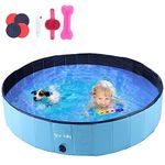 SILVER VALLEY Foldable Dog Paddling Pool Pet Cat Swimming Pool Indoor/Outdoor Collapsible Summer Bathing Tub Shower Tub Puppy Washer Kiddie Pool for Dogs, Cats and Kids (160x30cm / Blue)