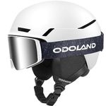 Odoland Ski Helmet, Snowboard Helmet with Ski Goggles, Dial Fit, Googles Compatible, Great Ventilation, Safety Certificated Snow Helmet and Protective Goggles for Men Women and Youth,White, L