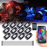 Morefulls LED Rock Lights - Multi-Color Exterior Light RGB Underglow Neon Lights 12 Pods Waterproof with APP Control Music Mode for Truck Car UTV ATV SUV Jeep 6 Pcs of Extension Wire Included
