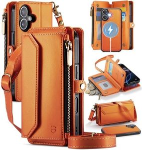 Strapurs for iPhone 17 Detachable Wallet Case Compatible with Magsafe for Women, RFID Blocking 9-Card Holder Zipper Wrist Strap Lanyard PU Leather Magnetic Phone Case for iPhone 17 6.3", Orange