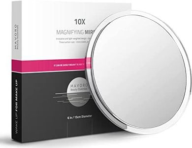 Mavoro Magnifying Mirror with Suction Cups - Triple Suction Cup Stick on Mirror with 10X Magnification. Portable Travel Makeup Mirror, Magnified Cosmetic Mirror. Mirrors for Dorm Decor (10X)