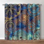 Jekeno Boho Floral Blackout Curtains, Retro Mandala Flower Decor, Vintage Mystical Psychedelic Dream Gypsy Style Theme Grommet Window Drapes for Bedroom Living Room, 42 Wide 84 Long inches 2 Panels