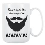 Baifeier Funny Men Mugs-Don't Hate Me Because I'm Beardiful, Funny Coffee Mugs, Coffee Cups for Men, Funny Beard Mugs, Manly Gifts for Men, Beard Gifts for Him, for Example Husband, Dad, Brother, Man