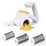 Belle Vous Handheld Rotary Cheese Grater - Rotary Food Grater and 3 Stainless Steel Drums - Multipurpose Hand Grater with Handle for Cheese/Vegetables